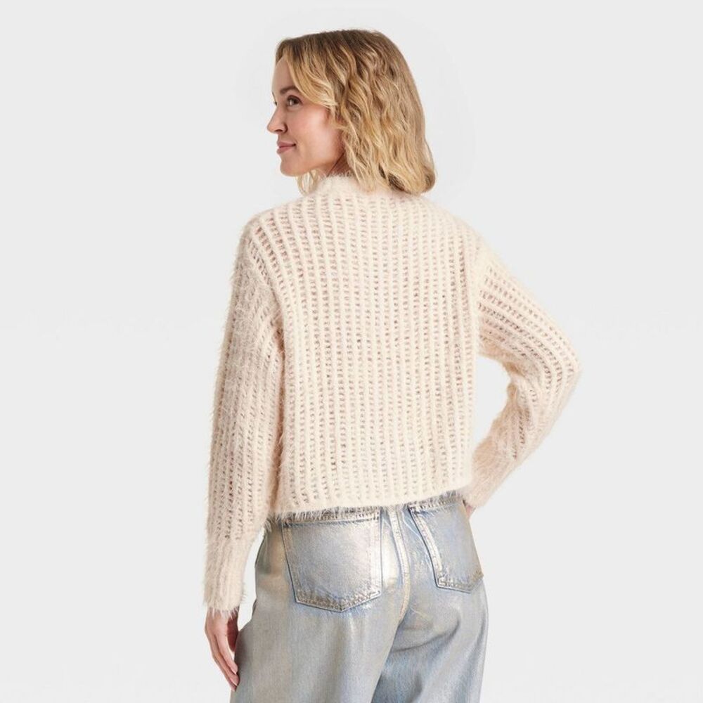 Universal Thread - Women's Crewneck Openwork Pullover Sweater - Unive Cream - Picture 2 of 3